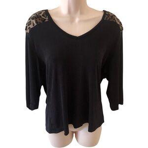 GRAND Prix black blouse leopard print shoulders